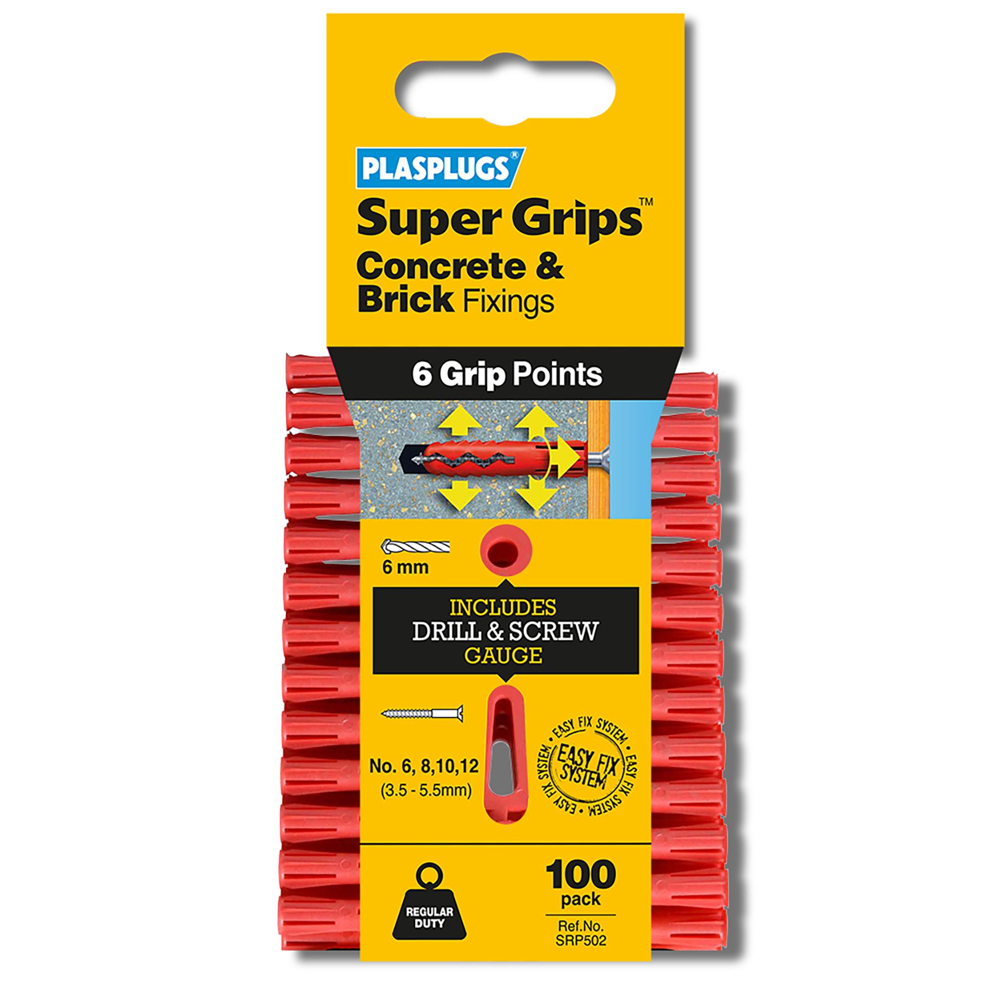 Plasplugs Super Grips Red Plastic Wall plug (Dia)6mm (L)38mm, Pack of 100