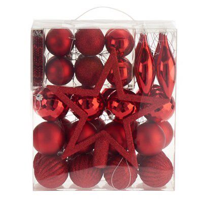 Plastic Assorted Round Hanging decoration set, Pack of 50 - Red