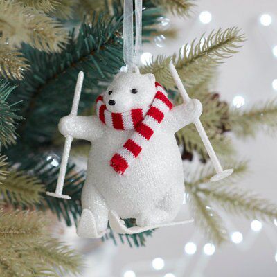 Plastic Skiing polar bear Decoration (D) 60mm - White