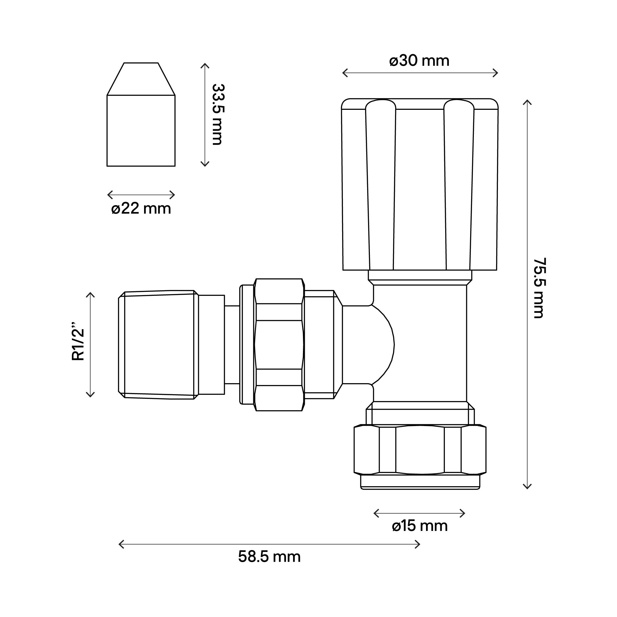 Plumbsure Angled Manual Radiator valve x ½" (Dia) 15mm