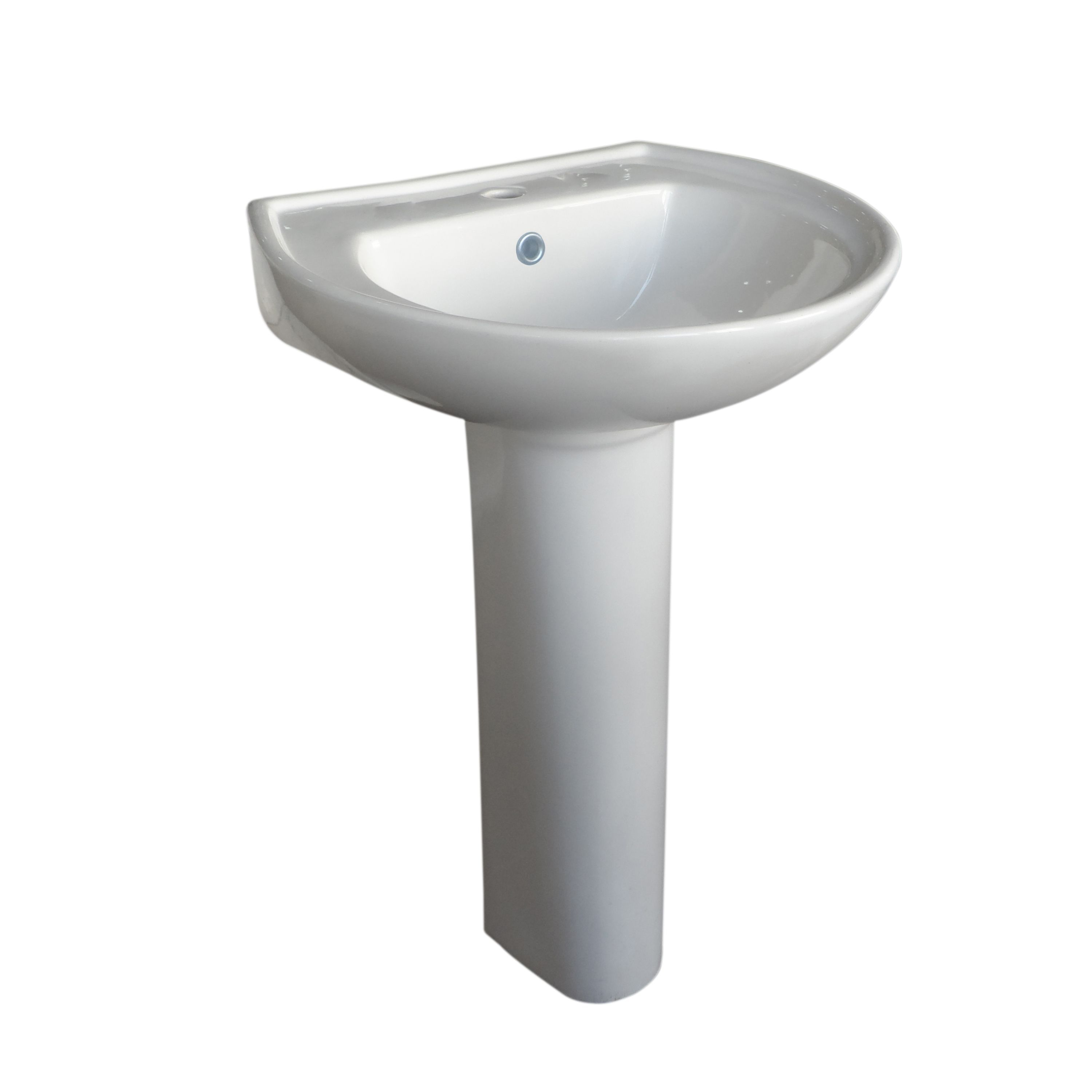 Plumbsure Bodmin White Round Wall-mounted Full pedestal 1 tap hole Basin (H)82cm (W)54.8cm