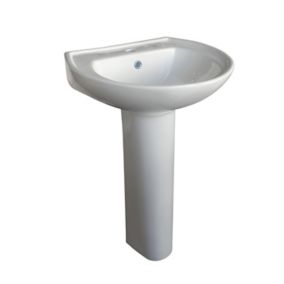 Plumbsure Bodmin White Round Wall-mounted Full pedestal Basin (H)82cm (W)54.8cm