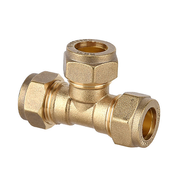 Plumbsure Brass Compression Equal Tee (Dia) 15mm x 15mm x 15mm, Pack of 10
