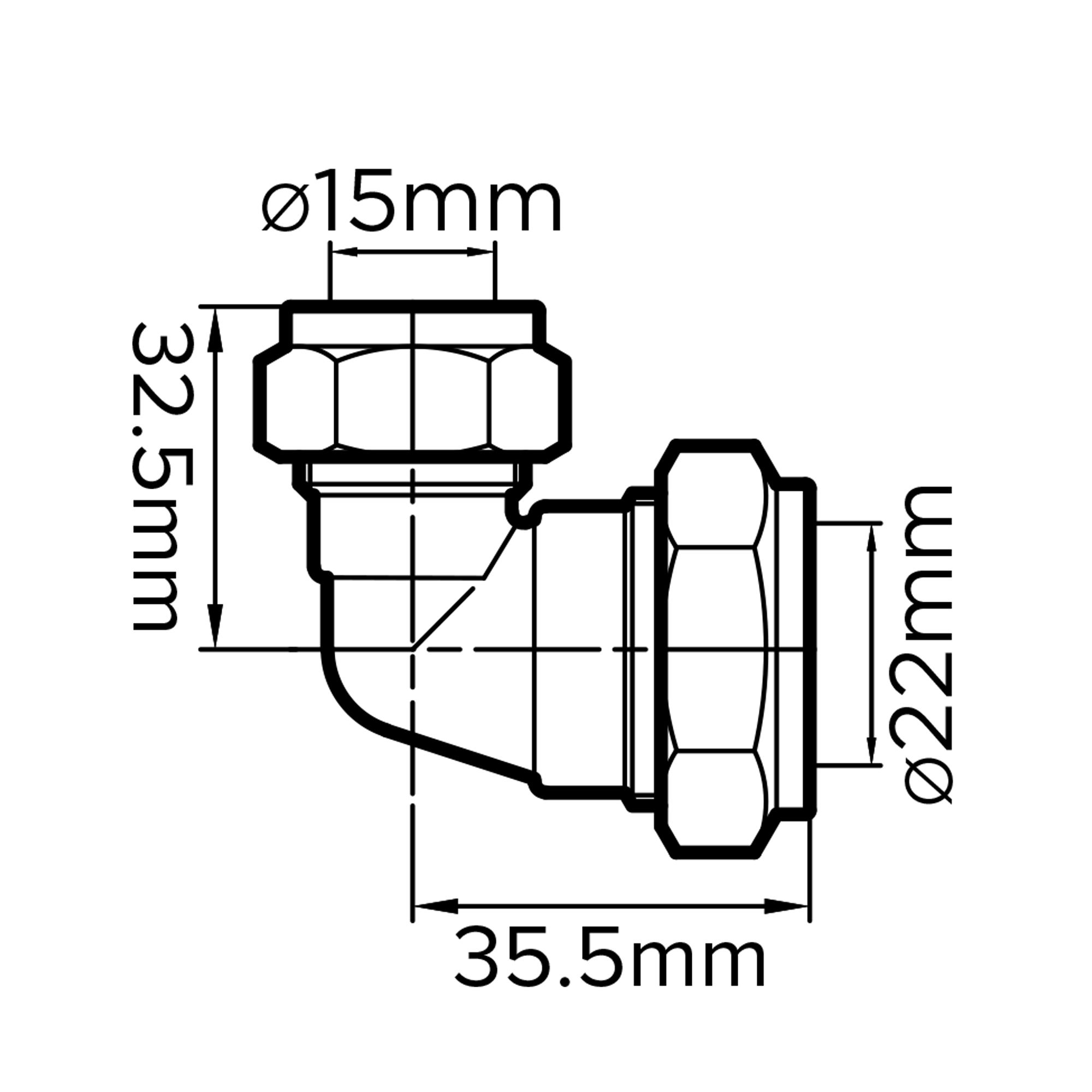 Plumbsure Compression 90° Reducing Pipe elbow (Dia)22mm (Dia)15mm 22mm