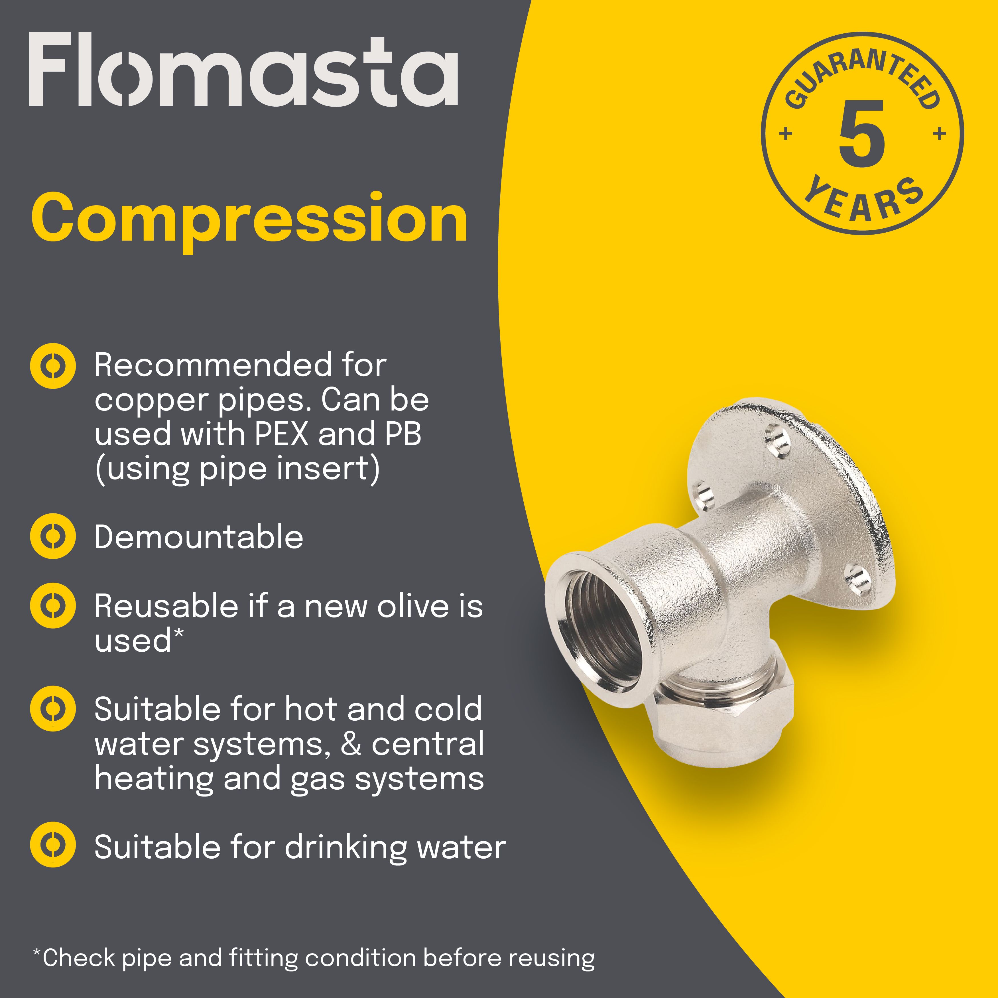 Plumbsure Compression 90° Wallplate Pipe elbow (Dia)15mm