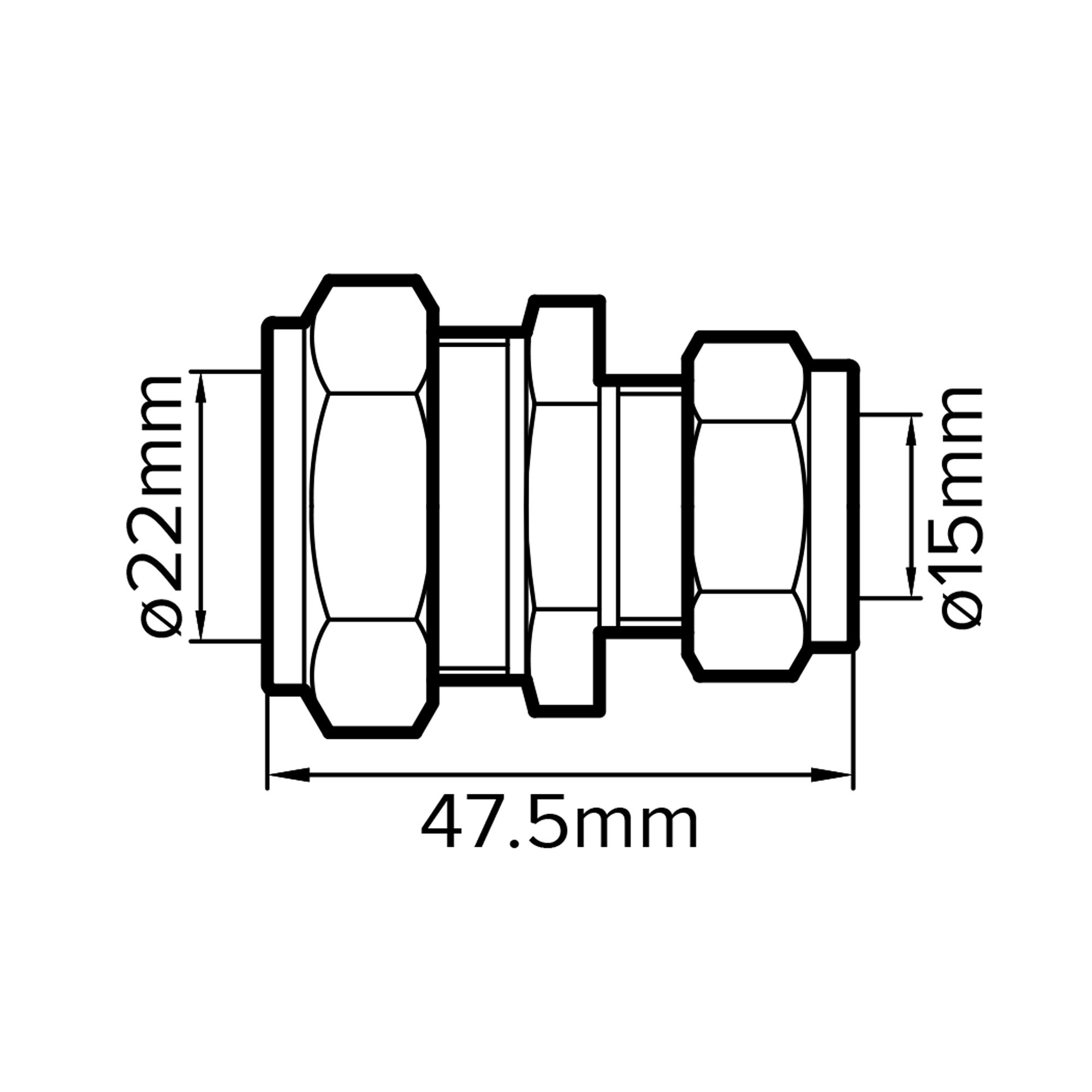 Plumbsure Compression Brass Coupler, (D)22mm x (L)49.4mm