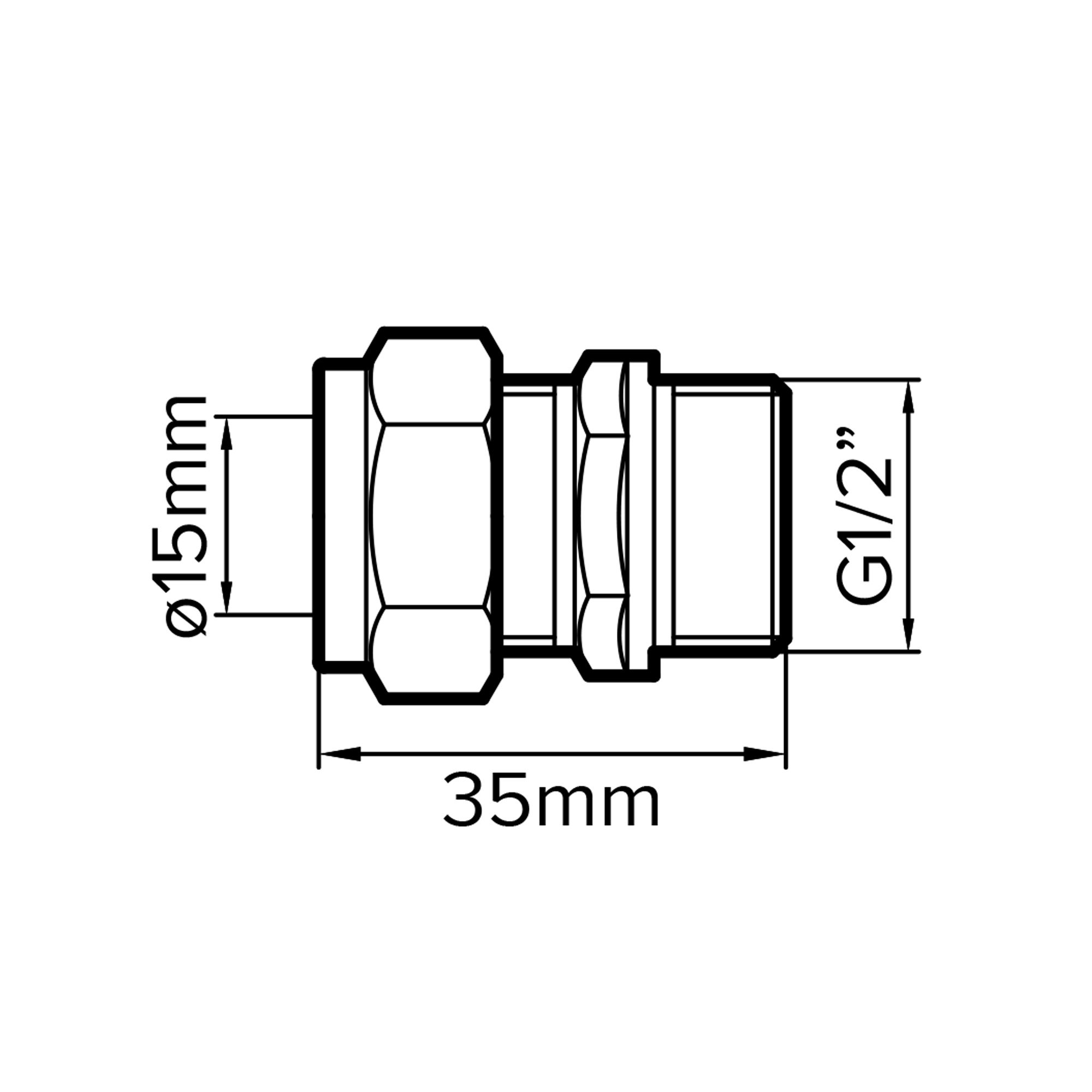 Plumbsure Compression Straight Brass Coupler, (D)15mm x (L)35.3mm