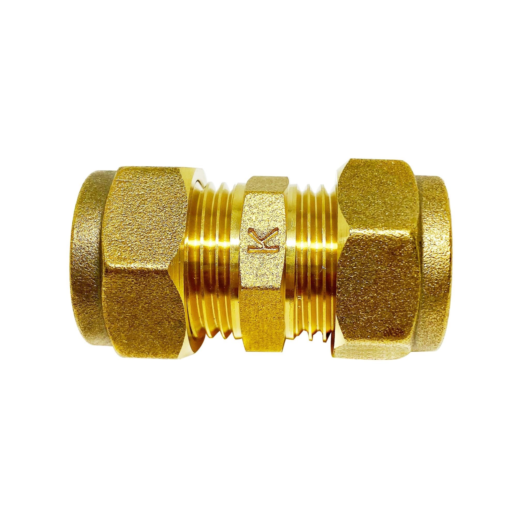 Plumbsure Compression Straight Brass Coupler, (D)15mm x (L)44.2mm
