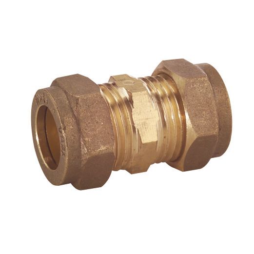 Plumbsure Compression Straight Brass Coupler, (D)22mm x (L)49.5mm