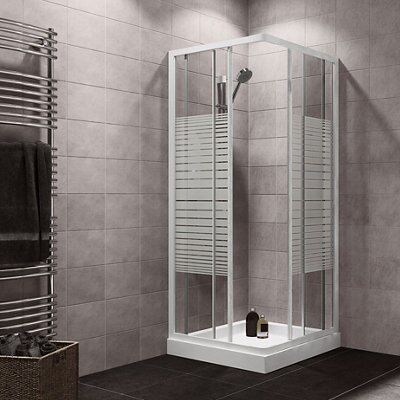 Plumbsure Framed Striped Square Shower enclosure - Double sliding doors (W)76cm (D)76cm