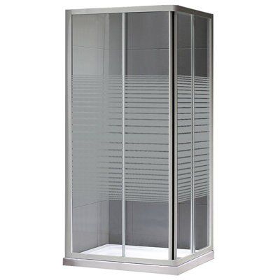 Plumbsure Framed Striped Square Shower enclosure - Double sliding doors (W)76cm (D)76cm