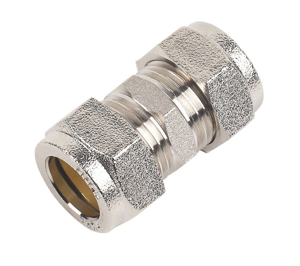 Plumbsure Silver Compression Straight Coupler (Dia)15mm, (L)44.2mm