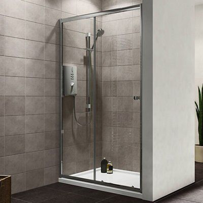 Plumbsure Silver effect Clear Sliding Shower Door H 185cm W