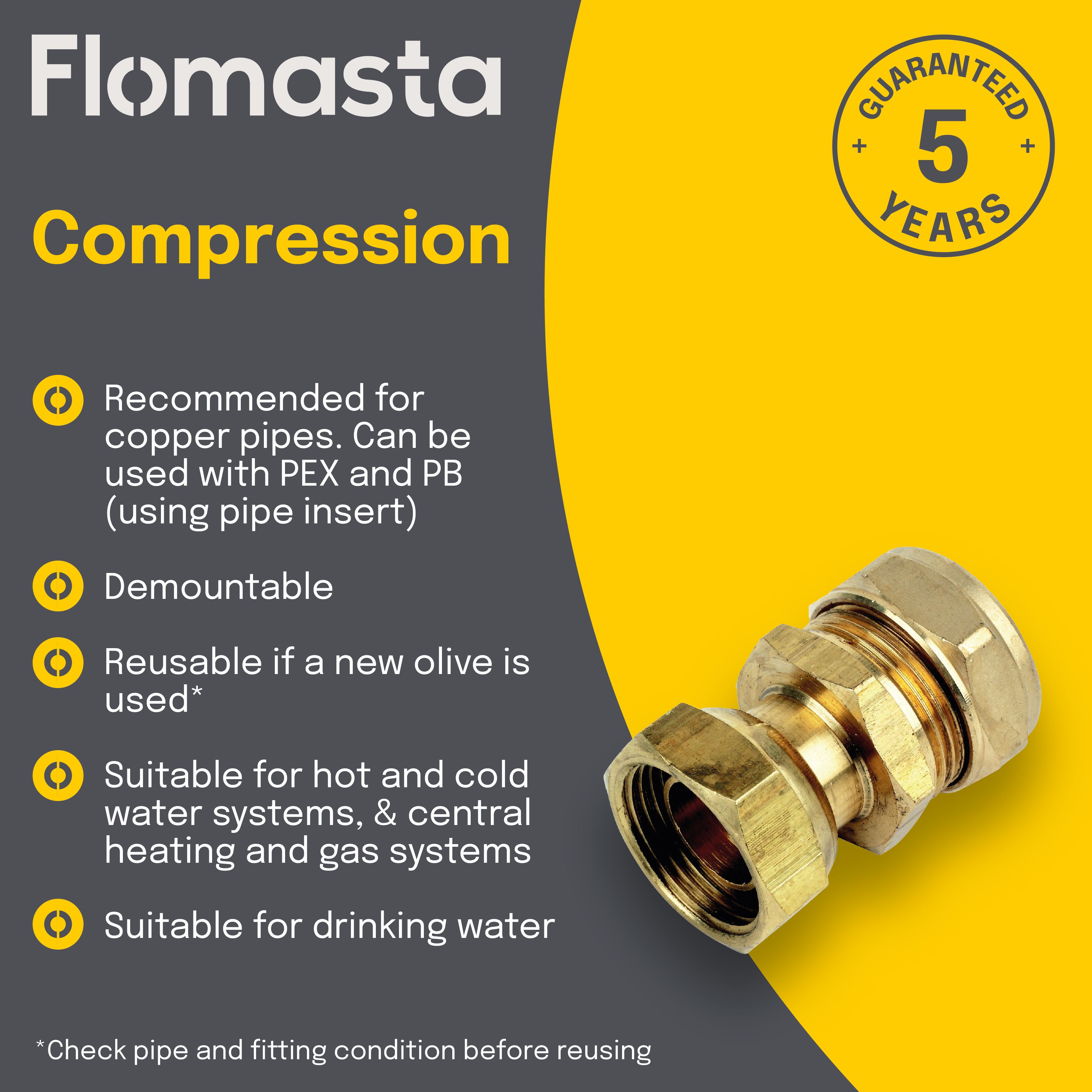 Plumbsure Tap connector BQ28618331 1 Compression Straight (L)47.8mm 15mm
