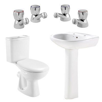 Plumbsure Truro White Close-coupled Toilet, basin & tap pack