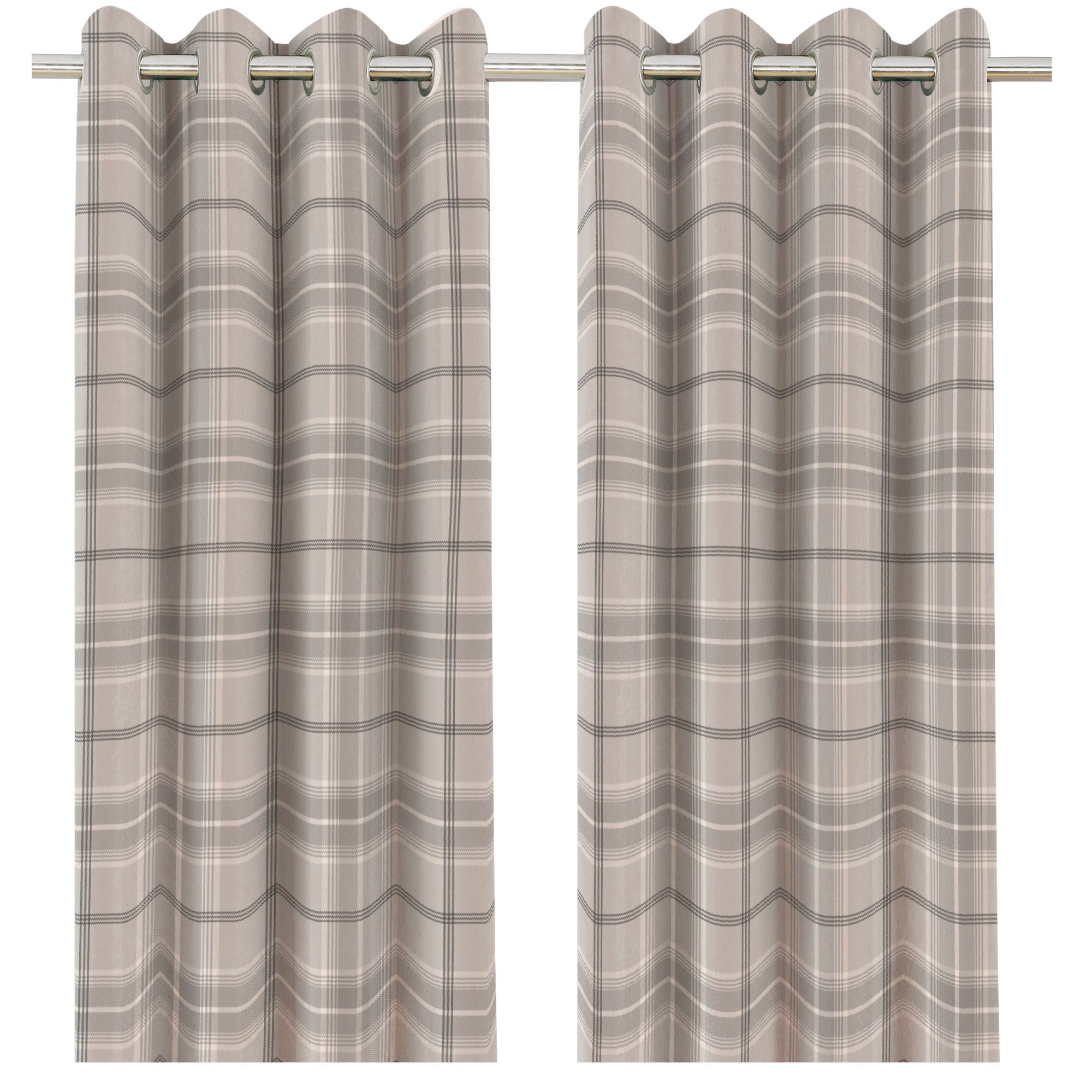 Podor Beige Check Lined Eyelet Curtain (W)117cm (L)137cm, Pair