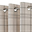 Podor Beige Check Lined Eyelet Curtain (W)117cm (L)137cm, Pair