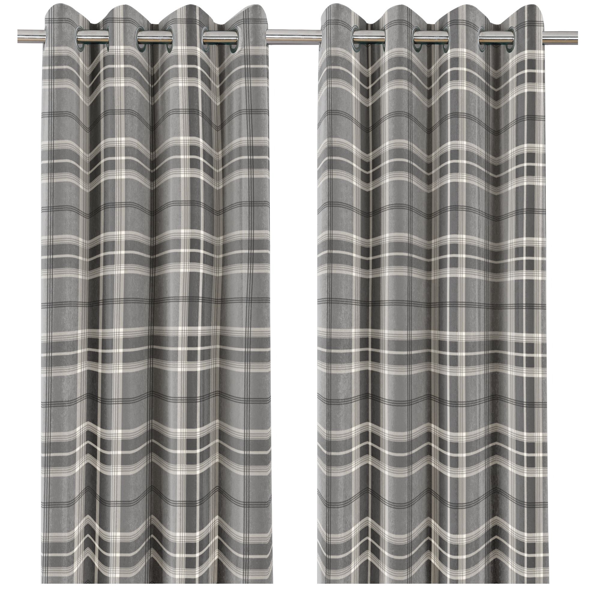 Podor Grey Check Lined Eyelet Curtain (W)117cm (L)137cm, Pair