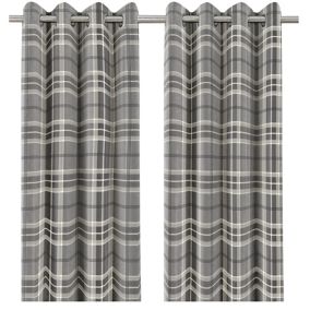 Podor Grey Check Lined Eyelet Curtain (W)117cm (L)137cm, Pair