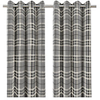 Podor Grey Check Lined Eyelet Curtain (W)167cm (L)228cm, Pair