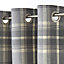 Podor Grey Check Lined Eyelet Curtain (W)167cm (L)228cm, Pair