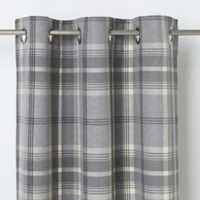 Podor Grey Check Unlined Eyelet Curtain (W)167cm (L)183cm, Single