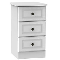 Polar Textured White 3 Drawer Ready assembled Bedside table (H)700mm (W)400mm (D)410mm