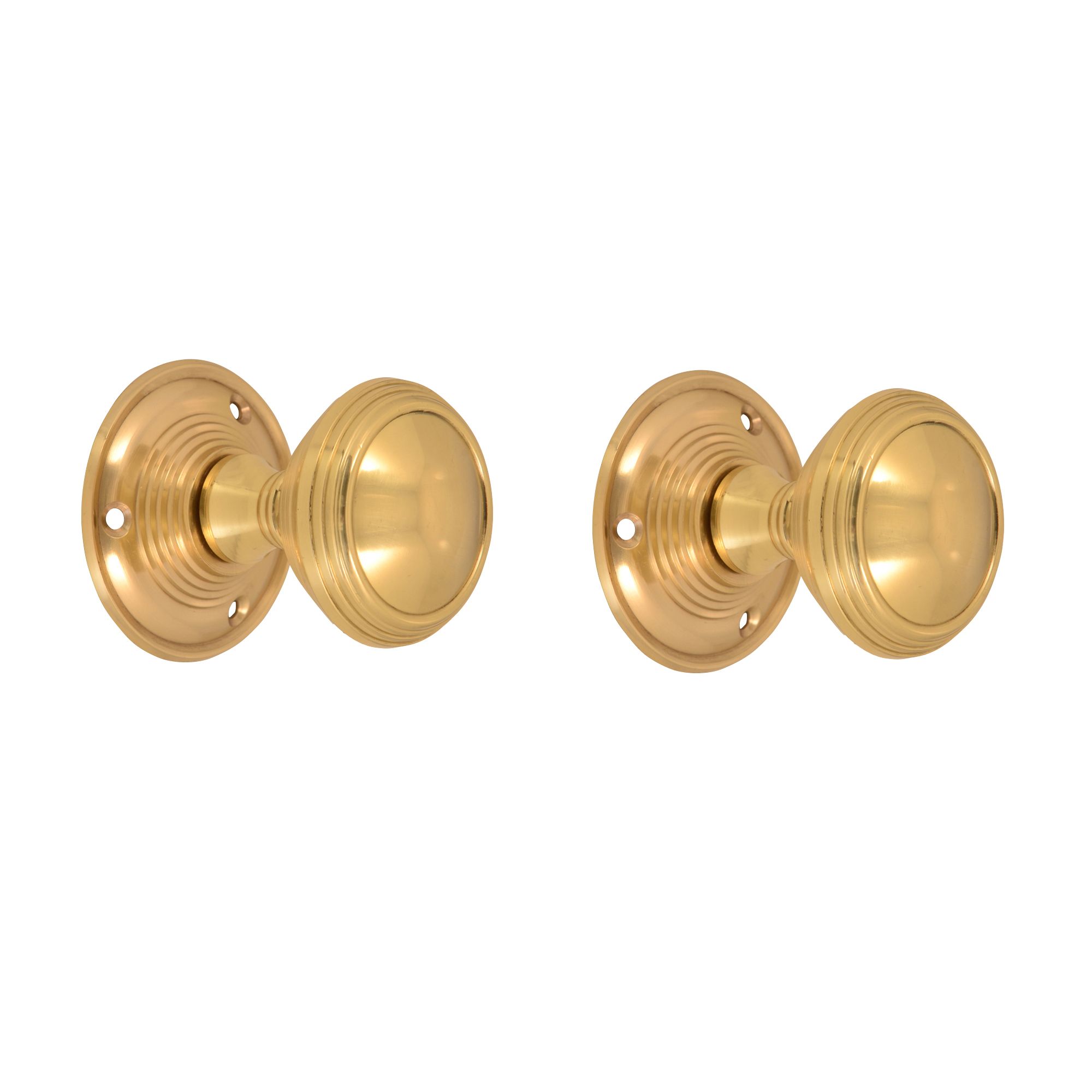 Polished Brass Effect Brass Round Door Knob (Dia)55.66mm, Pair | DIY At B&Q