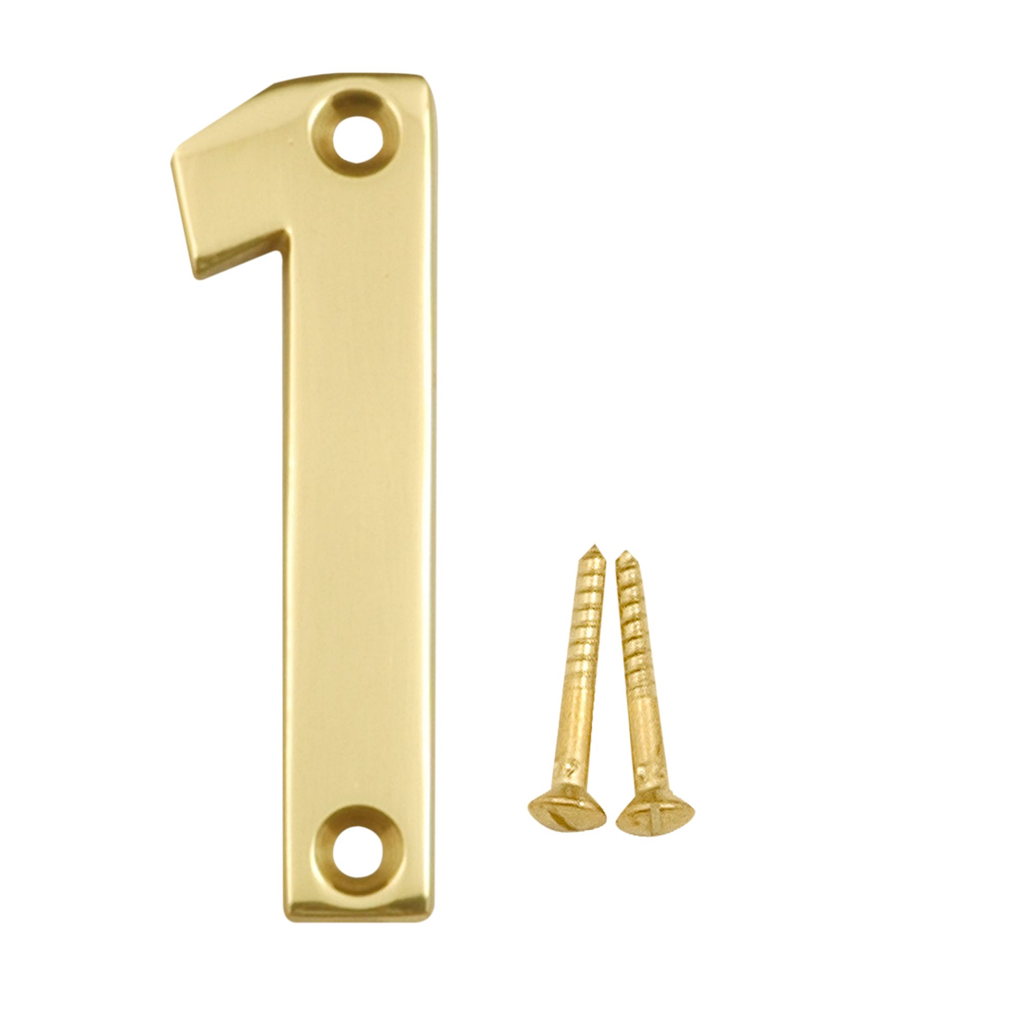 Polished Brass effect Metal House number 1, (H)75mm (W)20mm