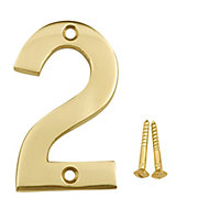 Polished Brass effect Metal House number 2, (H)75mm (W)48mm