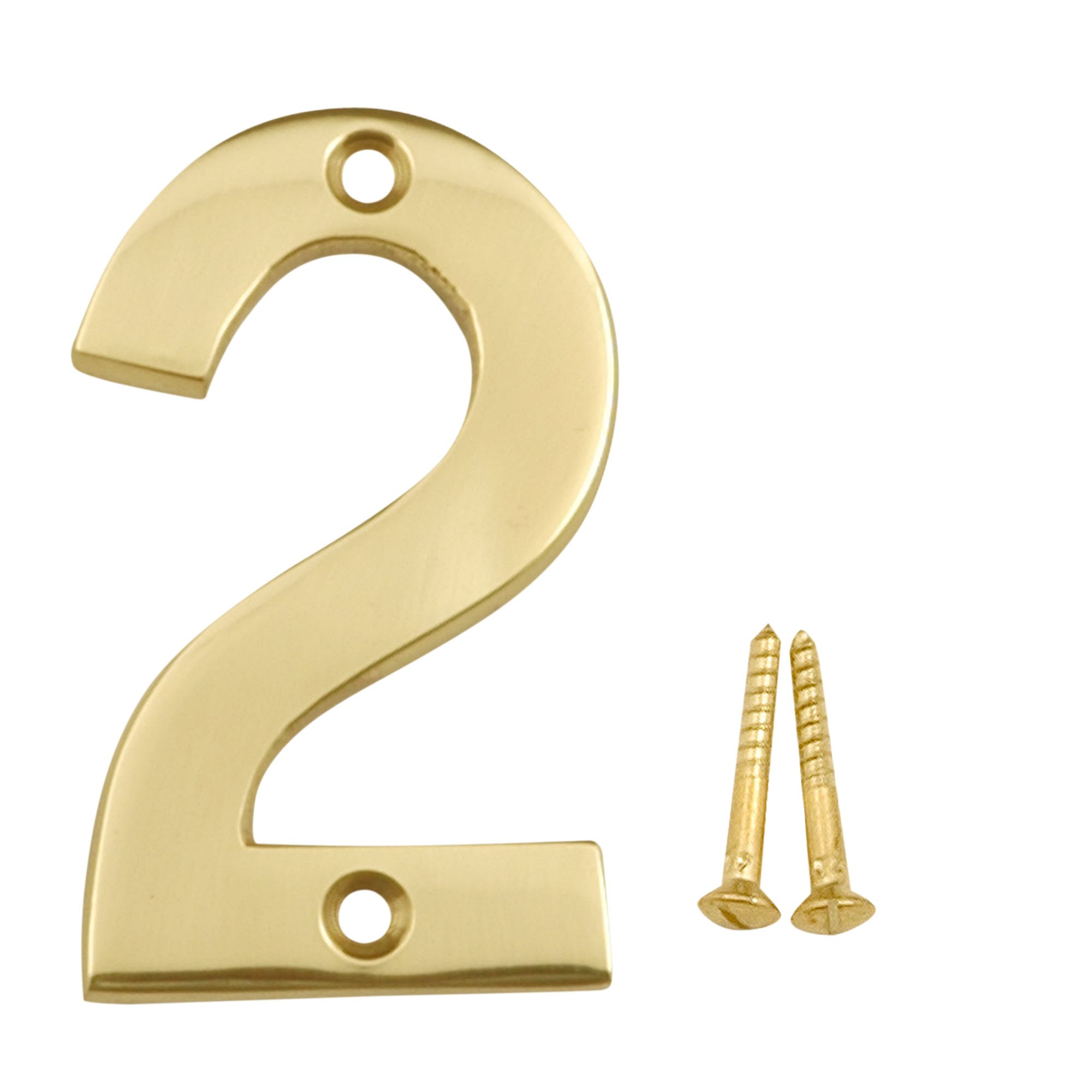 Polished Brass effect Metal House number 2, (H)75mm (W)48mm