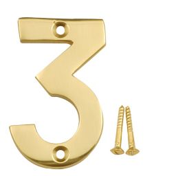 Polished Brass effect Metal House number 3, (H)75mm (W)48mm