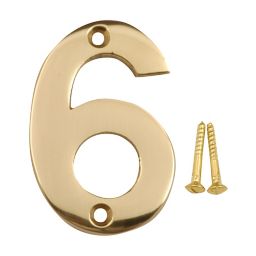 Polished Brass effect Metal House number 6, (H)75mm (W)48mm