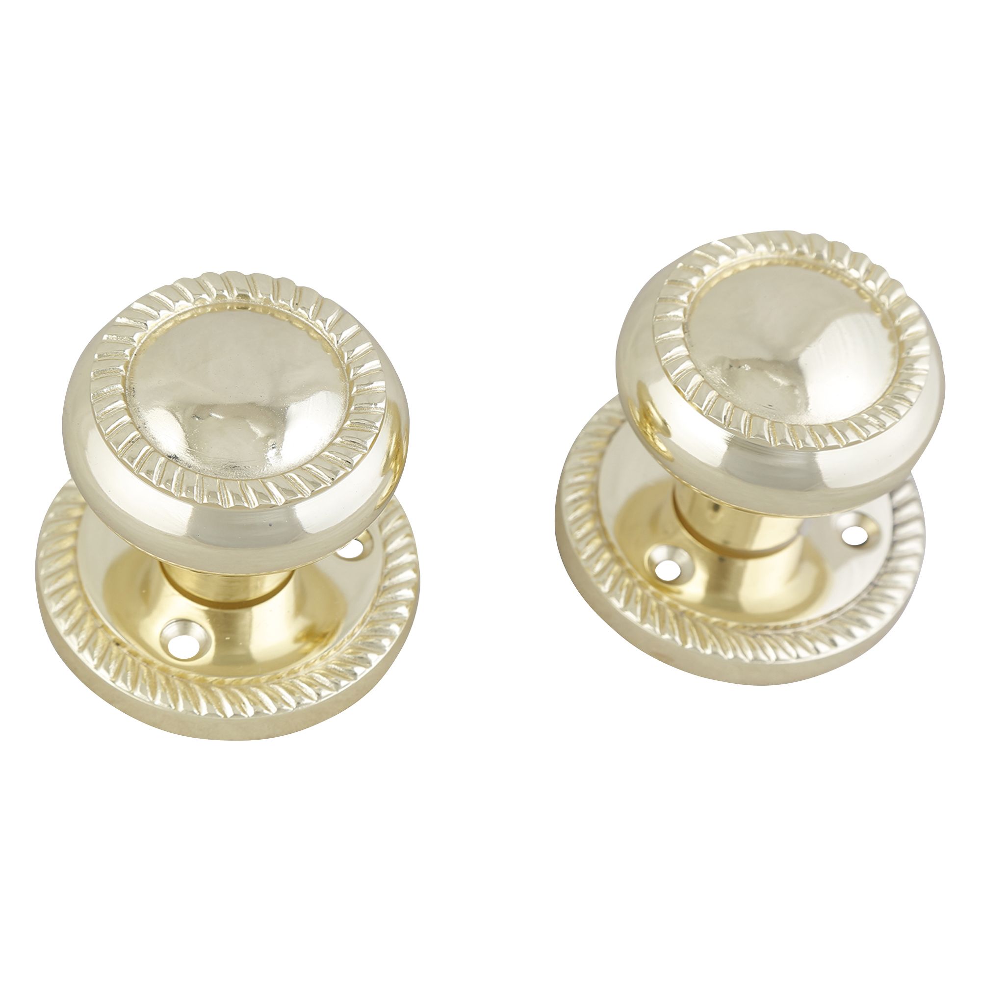 Polished Brass Effect Zamac Round Door Knob Dia58mm Pair Diy At Bandq 9987