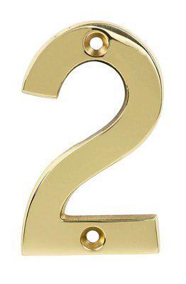 Polished Brass effect Zinc alloy Non self-adhesive House number 2, (H