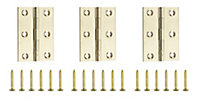 Polished Brass-plated Metal Butt Door hinge N162 (L)75mm, Pack of 3