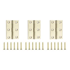 Polished Brass-plated Metal Butt Door hinge N162 (L)75mm (W)75mm, Pack of 3