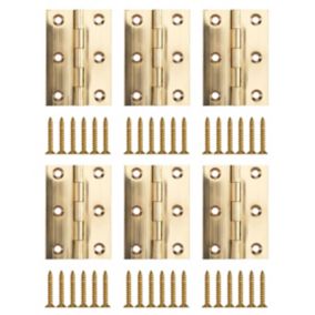 Polished Brass-plated Metal Butt Door hinge N162 (L)75mm (W)75mm, Pack of 6