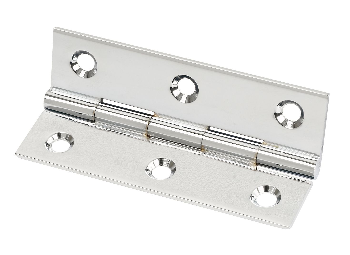 Polished Chrome effect Brass Door hinge 14605 (L)76mm (W)40mm, Pack of 2