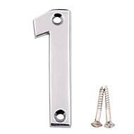 Polished Chrome effect Brass House number 1, (H)75mm (W)20mm