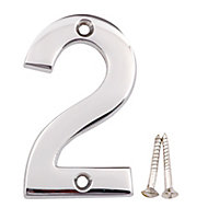 Polished Chrome effect Brass House number 2, (H)75mm (W)48mm
