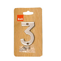 Polished Chrome effect Brass House number 3, (H)75mm (W)48mm