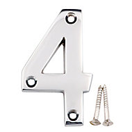 Polished Chrome effect Brass House number 4, (H)75mm (W)48mm