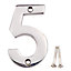 Polished Chrome effect Brass House number 5, (H)75mm (W)48mm
