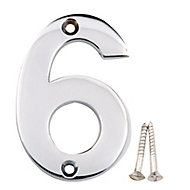 Polished Chrome effect Brass House number 6, (H)75mm (W)48mm