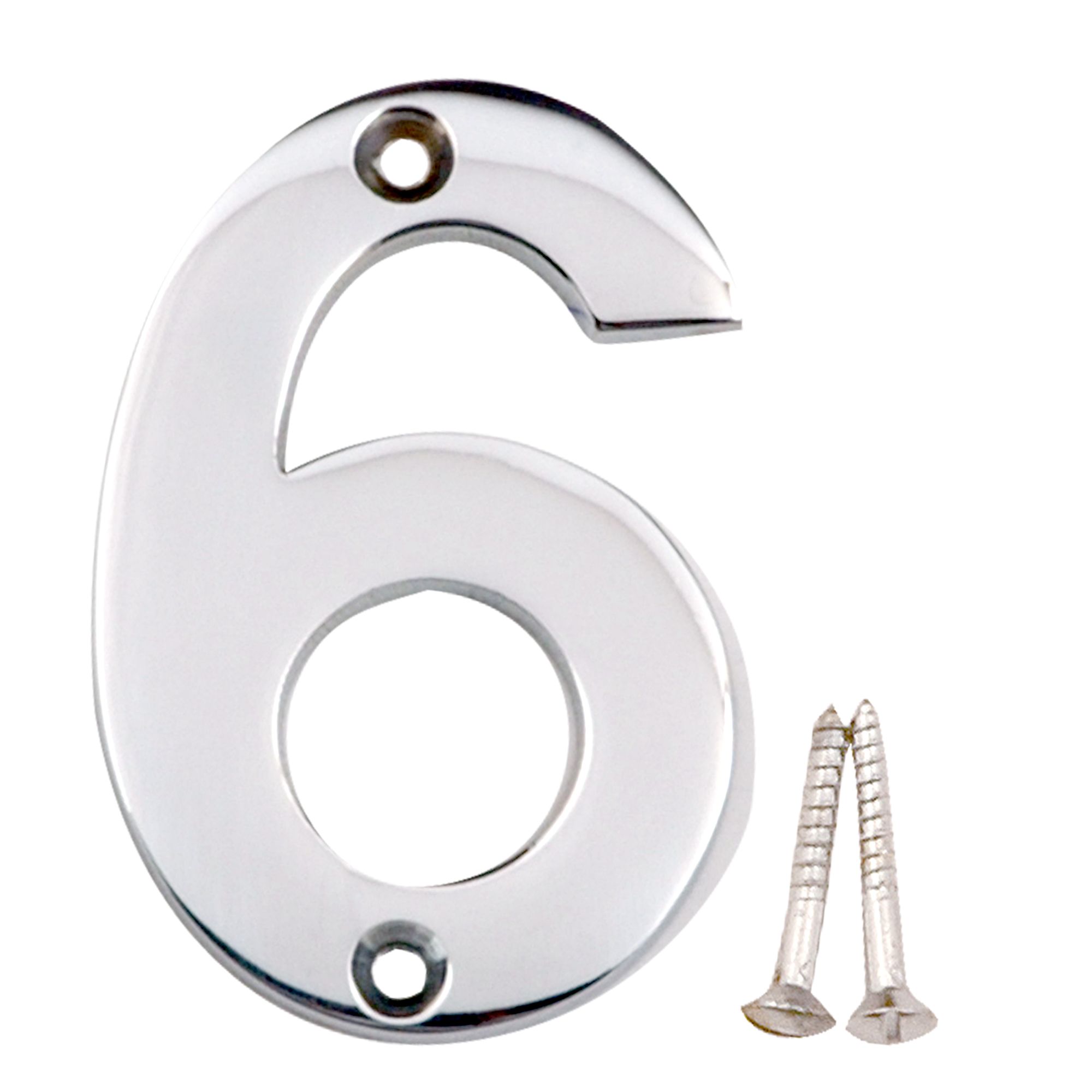 Polished Chrome effect Brass House number 6, (H)75mm (W)48mm | DIY at B&Q