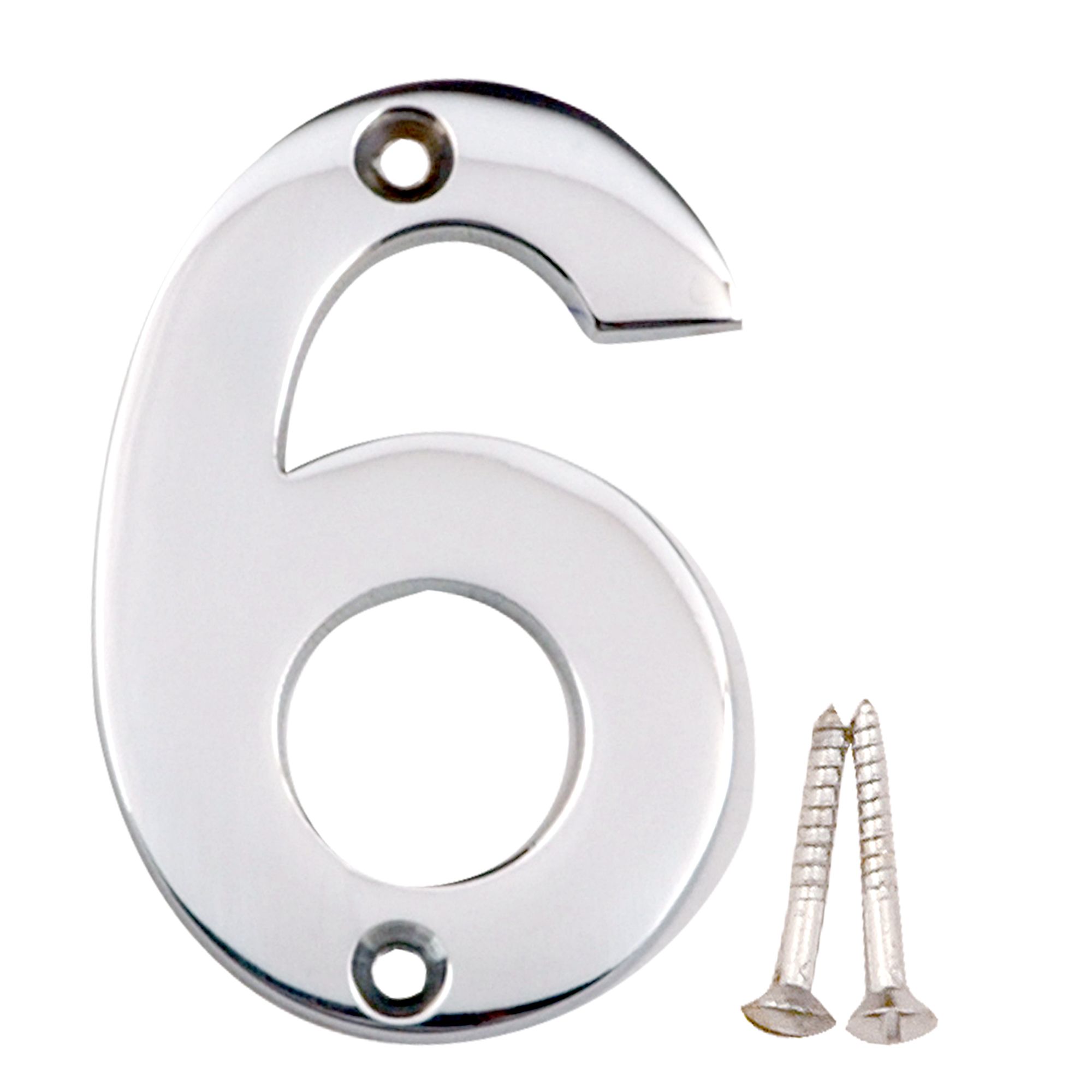 Polished Chrome effect Brass House number 6, (H)75mm (W)48mm