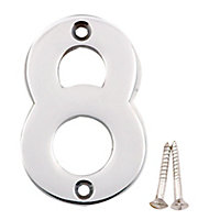 Polished Chrome effect Brass House number 8, (H)75mm (W)48mm