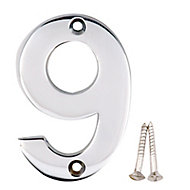 Polished Chrome effect Brass House number 9, (H)75mm (W)48mm