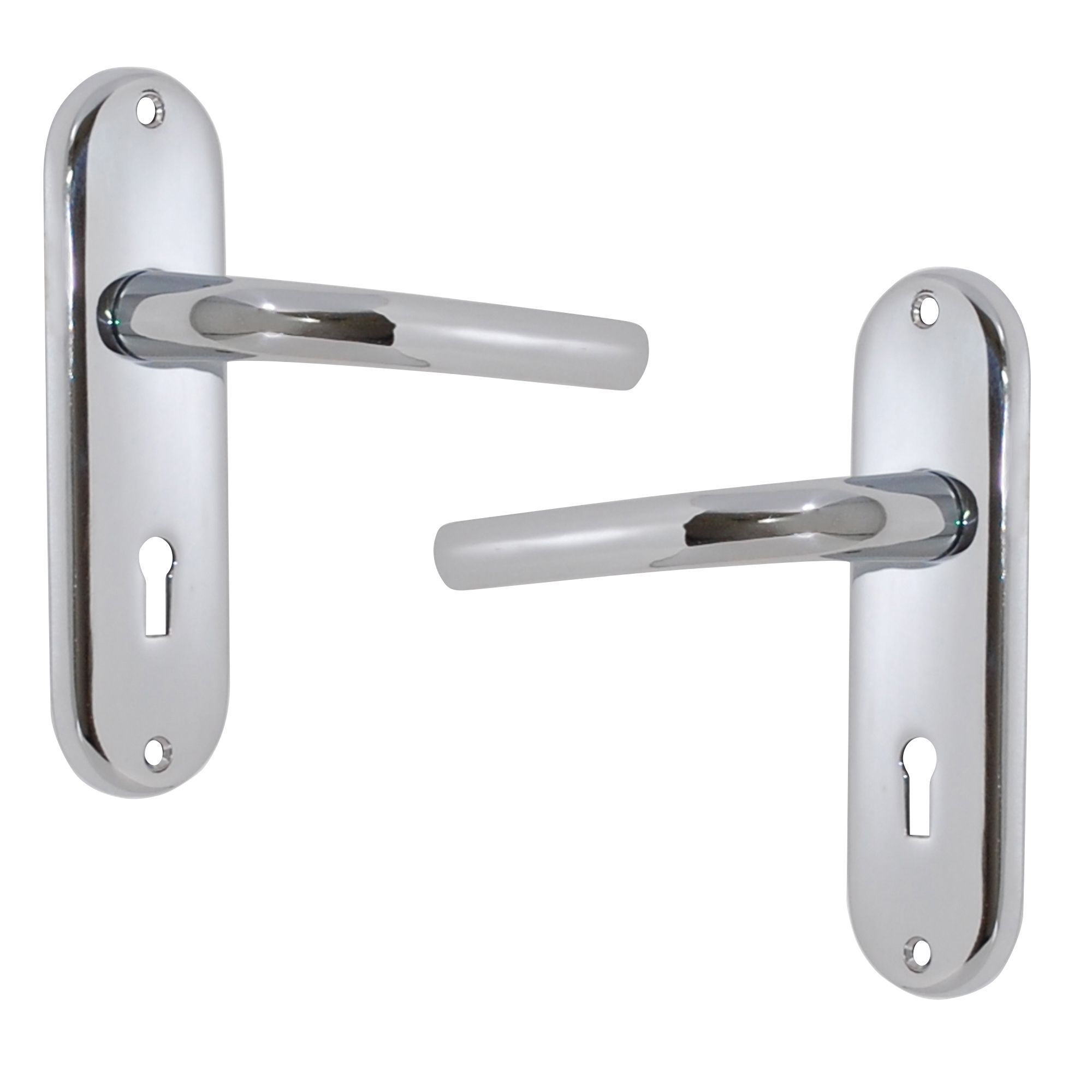 Polished Chrome effect Internal Straight Lock Door handle, Set DIY at B&Q